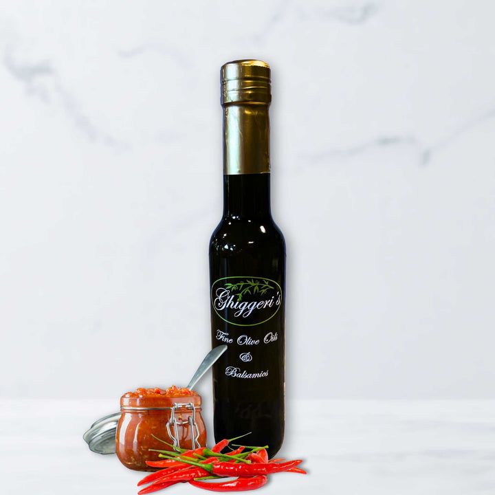 Harissa Infused Olive Oil – North African Spice Extra Virgin Olive Oil Bottle