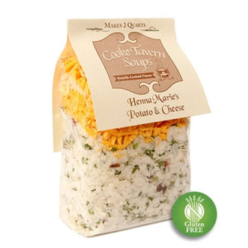 Package of Henna Marie's Potato & Cheese soup with Cookie Tavern Soaps branding on a white background.
