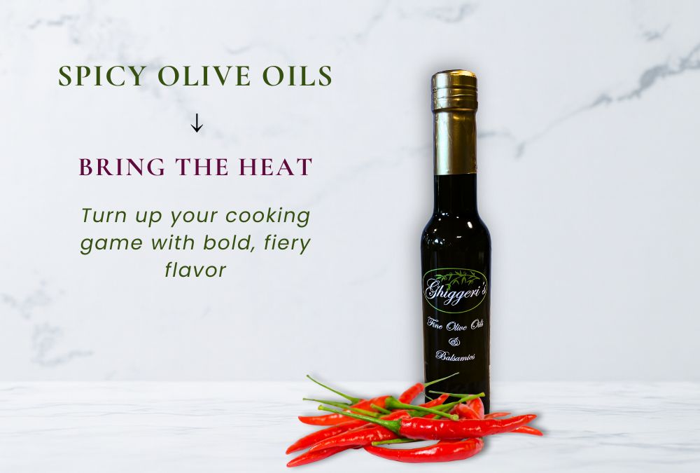 Bottle of spicy olive oil with chili peppers on a marble background